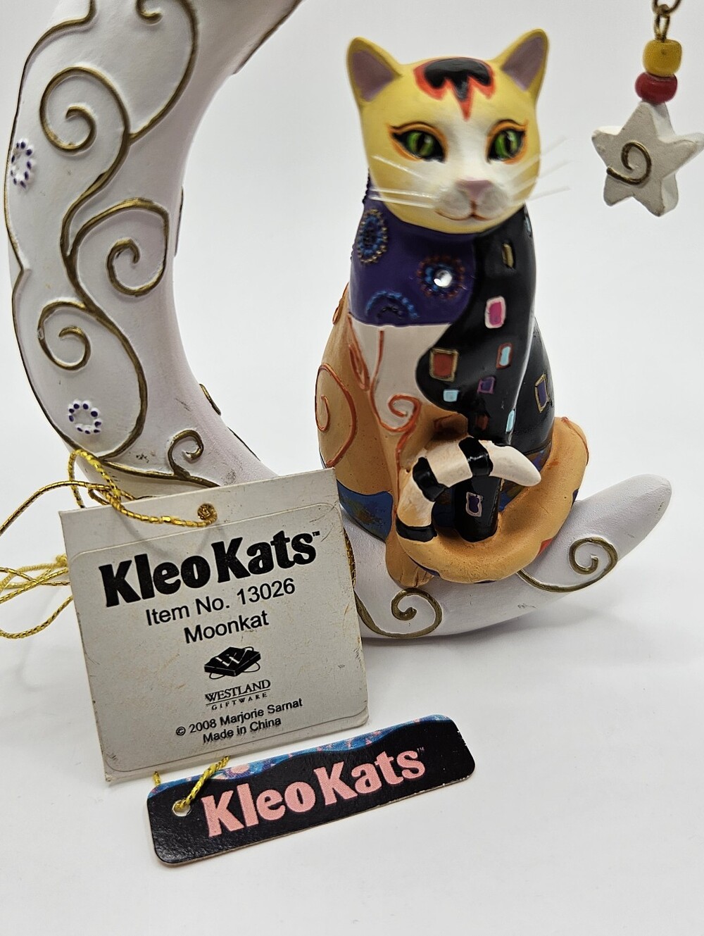 Kleo Kats 13026 'Moonkat" With Tag Decorative Moon Cat Figurine - Multi-Color